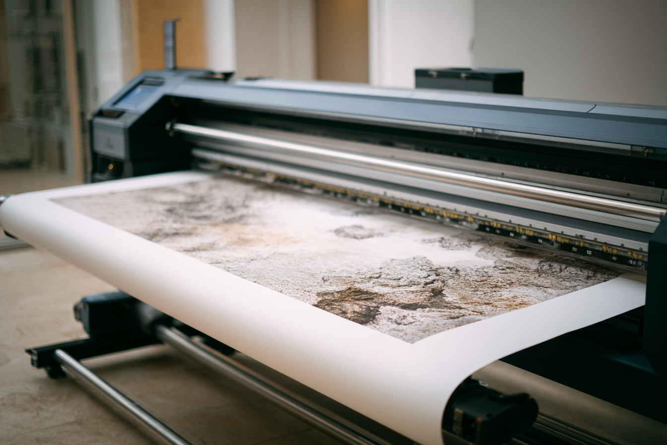 Large-format printer producing a fine-art print at the Zela studio